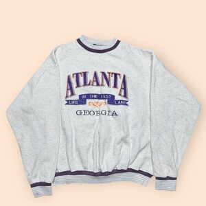 Vintage 1990s Atlanta Georgia Crewneck Sweatshirt Distressed Large Gray Vtg 90s